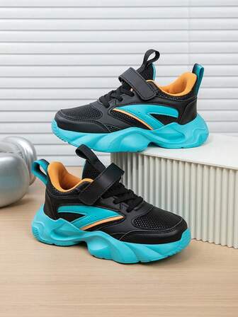 1 par barnskor med färgblock, bekväma, mångsidiga och lätta utomhussportskor, moderiktiga, avslappnade löparskor för pojkar och flickor