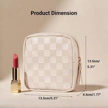 YQQ MAGEFY Bolsa Maquillaje Pequeña Mini PU Impermeable Bolsa de Cosméticos para Mujer Bolso de Viaje Esenciales con Bolsillos Deslizantes-Beige9394 - Beis - Ver 4