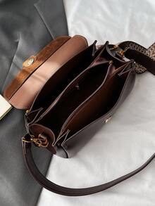 Women's Square Bag, Fashionable Minimalist Elegant Suede With PU Leather Flap Crossbody Bag - Coffee - View 9