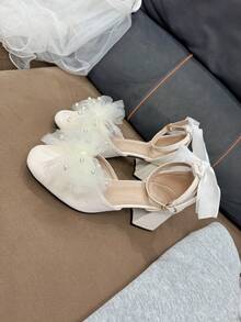 Cute Teenage High Heel Shoes With Beautiful Mesh And Pearl Decor, Suitable For Occasions Such As Birthdays, Family Gatherings, Weddings, Student Festivals And Parties