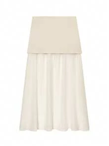 女士优雅拼接高腰拉链及踝长裙时尚拉链松紧腰褶皱长裙优雅 2 件套 - 褶裙和背心，女士套装女士优雅连衣裙女士晚礼服女士连衣裙 - 白色 - 查看 6