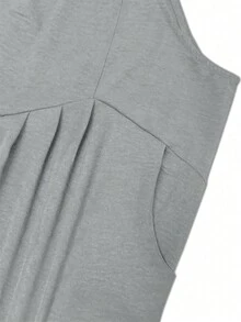 大码休闲纯色阔腿连体裤，春夏款 - 淺灰色 - 查看 6