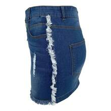 Paquete de Cintura Alta Falda de Mezclilla de la Cadera angustiada Slim Sanding Jeans Falda Corta de Las Mujeres, Dark Blue, L - inicial - Ver 2