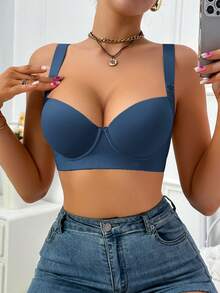 Hersunei Áo ngực có gọng, đệm mút nâng ngực Peach Girl dành cho nữ - Giúp nâng đỡ, tạo dáng, hỗ trợ hai bên, gợi cảm và thoải mái, thời trang và đa năng, phù hợp cho kỳ nghỉ và mặc hàng ngày. - Màu xanh lam - Xem 8