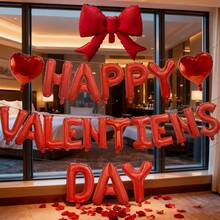 Happy Valentine's Day Letter Set, Red Bow Knot Happy Letter, Red Heart Foil Balloons, Suitable For Valentine's Day, New Year, Anniversary, Home Decor, Valentine's Day Proposal Decoration - Multicolor - View 3