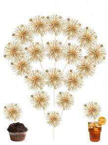 10pcs/Golden Cake Toppers, Firework Shape Cake Toppers, Mini Cake Toppers, Festive Party Theme Cake Toppers, Birthday Party Cake Toppers, Ladies Birthday Cake Party Toppers - Multicolor - View 1
