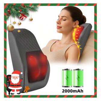 C型背部按摩器，带加热功能，内置2000mAh电池，可按摩颈部和背部，3D揉捏按摩枕，适用于背部、颈部、肩部、腿部，是送给男士、女士、父母的绝佳礼物，适合在家、办公室和车内放松身心。