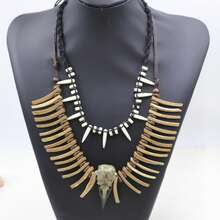 1 chiếc vòng cổ hình đầu lâu quạ Viking cổ điển và vỏ dừa - Hình răng nanh bất đối xứng bằng nhựa động vật, Trang sức phong cách Gothic, Vòng cổ mặt dây chuyền răng nanh đính hạt cổ điển, Vòng cổ thời trang - Nhiều màu - Xem 3