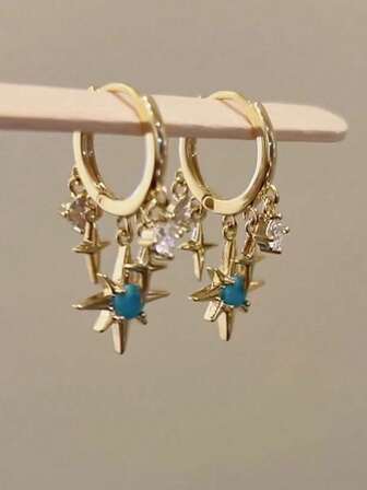 1 par de pendientes elegantes con estrella de cuatro puntas, adecuados para cualquier ocasión de la mujer