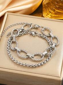 Aomogo 2 Pezzi Hip-Hop e alla moda Braccialetto a catena robusto unisex in acciaio inossidabile, adatti all'uso quotidiano