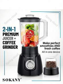 Máy xay sinh tố cá nhân SOKANY 185 1 chiếc, máy xay đa năng, máy nghiền thực phẩm, máy ép trái cây, công nghệ xung nhịp, thích hợp để xay, trộn, làm sinh tố và nghiền đá. - Phích cắm loại C của EU (220-240V) - Xem 8