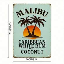 CIFbuy 1pc Malibu Caribbean White Rum With Coconut Vintage Tin Metal Sign 8x12 Inches Retro Beach Bar Wall Art Decor For Home Kitchen B - 彩色 - 查看 1