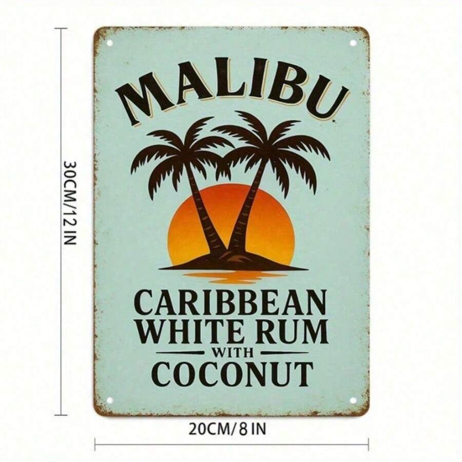 CIFbuy 1pc Malibu Caribbean White Rum With Coconut Vintage Tin Metal Sign 8x12 Inches Retro Beach Bar Wall Art Decor For Home Kitchen B - 彩色 - 查看 1