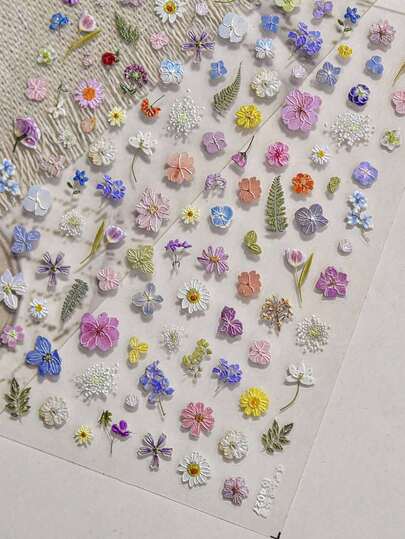 Pegatinas de uñas con flores para el arte de uñas - Pegatinas de arte de uñas con flores Pegatinas de uñas florales de verano con hojas y plantas en relieve 5D Calcomanías de uñas autoadhesivas Suministros de manicura Deslizadores Pegatinas de flores para decoración de uñas, algunos estilos son aleatorios