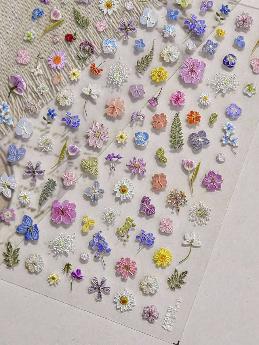 5D立体花卉美甲贴纸 - 夏季花叶植物3D美甲贴纸 自粘美甲用品，款式随机发货 - 彩色 - 查看 1