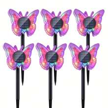 户外太阳能蝴蝶灯 - 变色 3D 发光 - 二合一 壁灯/地灯 - 防水花园装饰灯，适用于庭院、草坪、院子、围栏、后院装饰（红色） - 彩色 - 查看 4