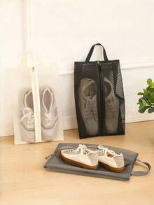 Foldable Breathable Mesh Shoe Storage Bag - Transparent Visual Design, Durable Polyester, Large Capacity, Multifunctional Tote For Gym, Travel, Beach, And Toiletries - Black - View 5
