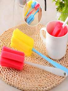 1pc Non-Electric Long Handle Sponge Brush, Durable Plastic Material, Kitchen Cleaning Tool, Suitable For Glass Bottles, Cups, Etc. Random Color, Suitable For Household And Commercial Use, Can Be Used For Sponge Cleaning, Bottle Cleaning, Multi-Functional Cleaning Tool, Ergonomic Handle. - Multicolor - View 4