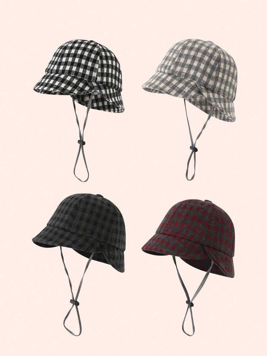1pc Baby/Toddler Retro Plaid Bucket Hat, Fashionable Korean Style, Warm & Sun-Shading, Suitable For Autumn/Winter - Multicolor - View 1