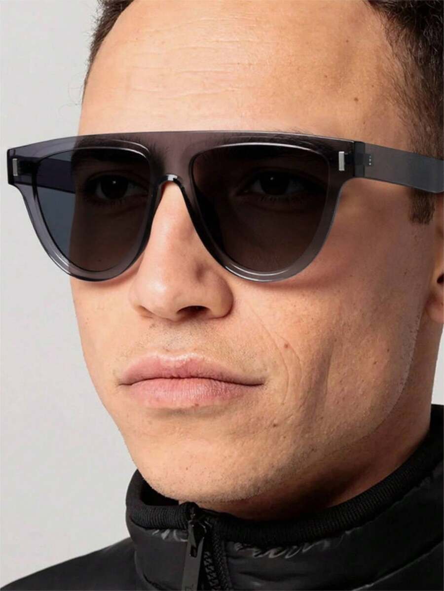 1 PC Men's Geometric Frame Stylish Glasses, Lightweight Lenses Suitable For Beach Parties - Multicolor - View 1