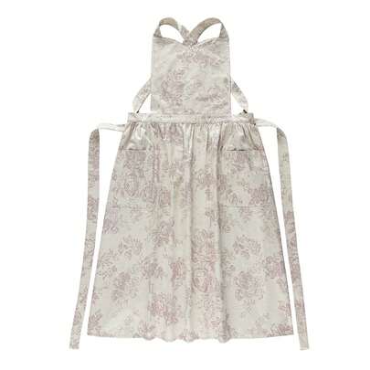 Elegante Schürze mit Blumenmuster – lang, mit verstellbarem Bindegürtel, Leinenmischung, Vintage-Gartenmotiv, für Küche, Arbeit oder als Arbeitskleidung.