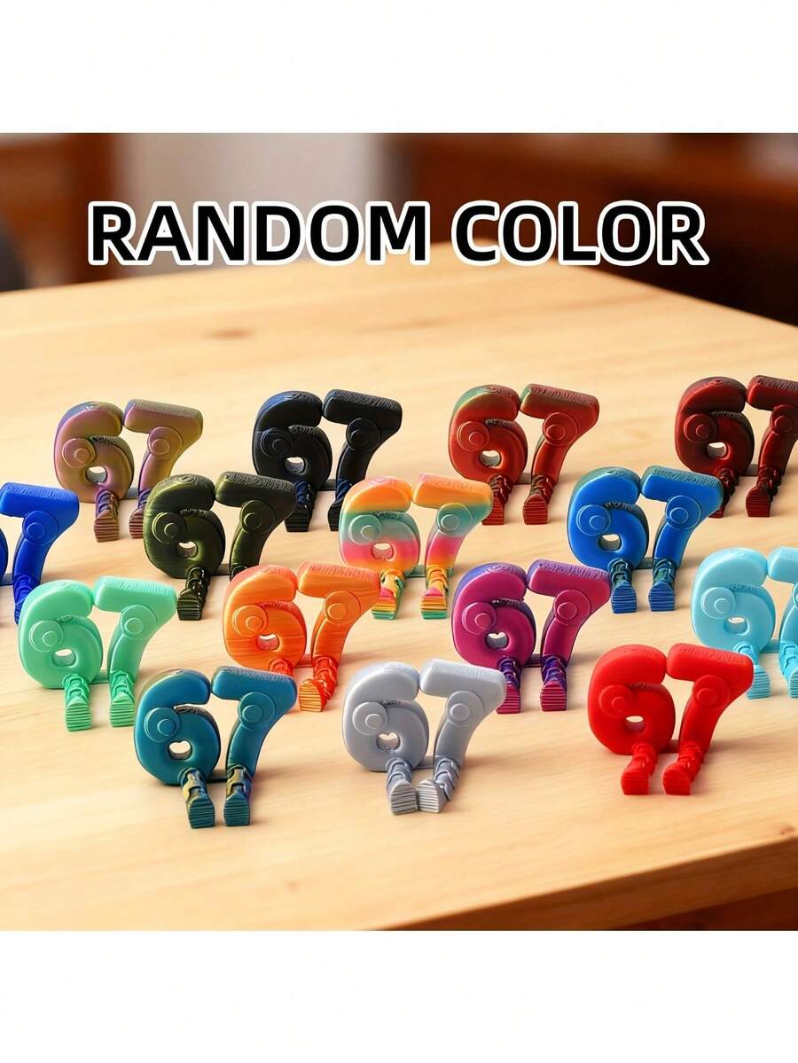 3D Printed 67 Number Figurine, Posable Joints Allows Adjustable Poses, Creative Fashion Decor For Wedding, Valentine's Day, Desk Decoration, Collectible, Suitable For Living Room, Bedroom, Office, Perfect Holiday Gift - Multicolor - View 1