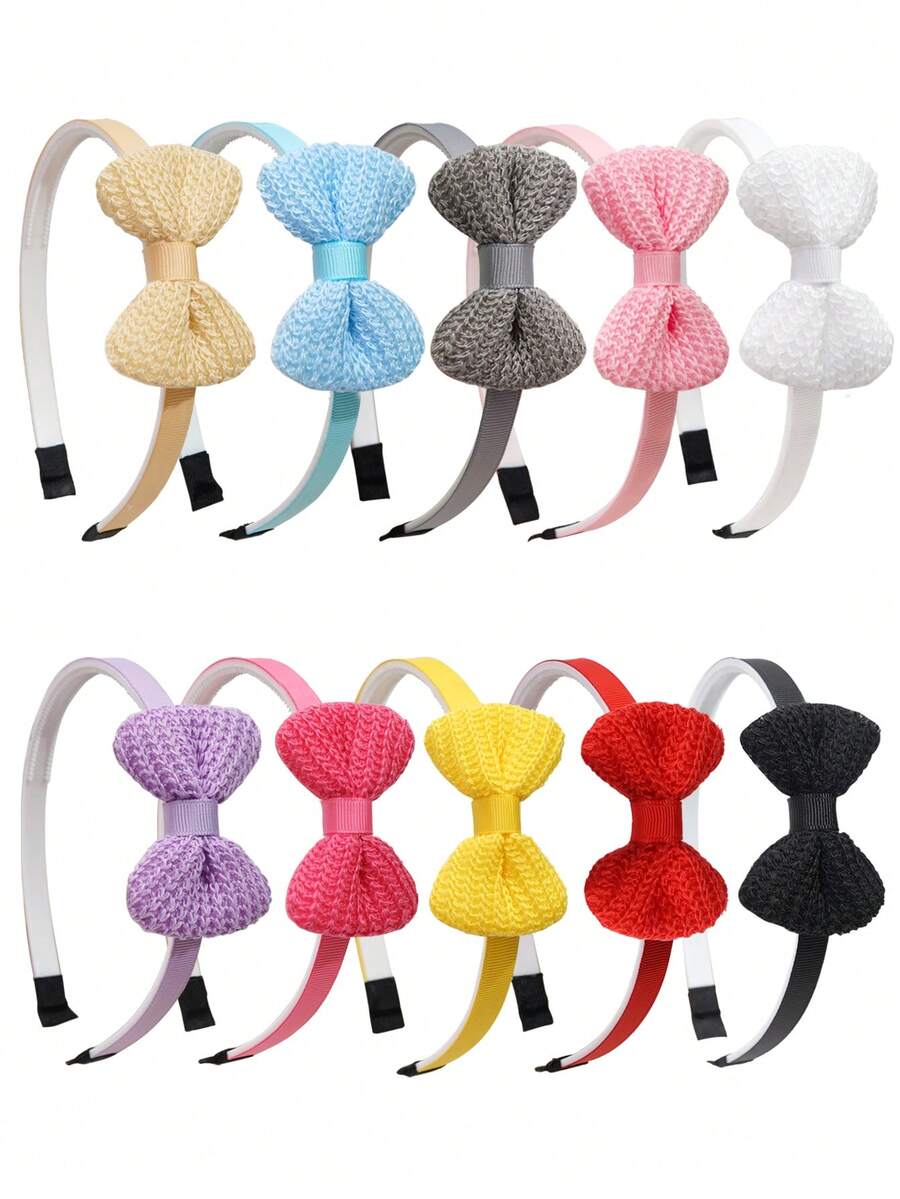10pcs Elegant Cute Bow Headbands, Solid Color Hair Hoops, Non-Slip Hair Accessories, Ribbon Bow Headbands - Multicolor - View 1