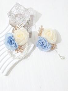 1件胸花 + 1件手腕花，多色可選（如粉色、米色），仙氣雙花裝飾，適用婚禮、新郎、新娘、伴娘、派對、舞會、日常佩戴手鍊，夏季、海灘、優雅、生日 - 彩色 - 查看 11