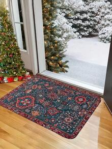 1pc European Style Flannel Floor Mat, Lightweight Washable European Art Printed Rug, Suitable For Kitchen Decor, Machine Made, Rectangular, Kitchen Floor Mat, Doormat, Living Room Rug - Multicolor - View 3