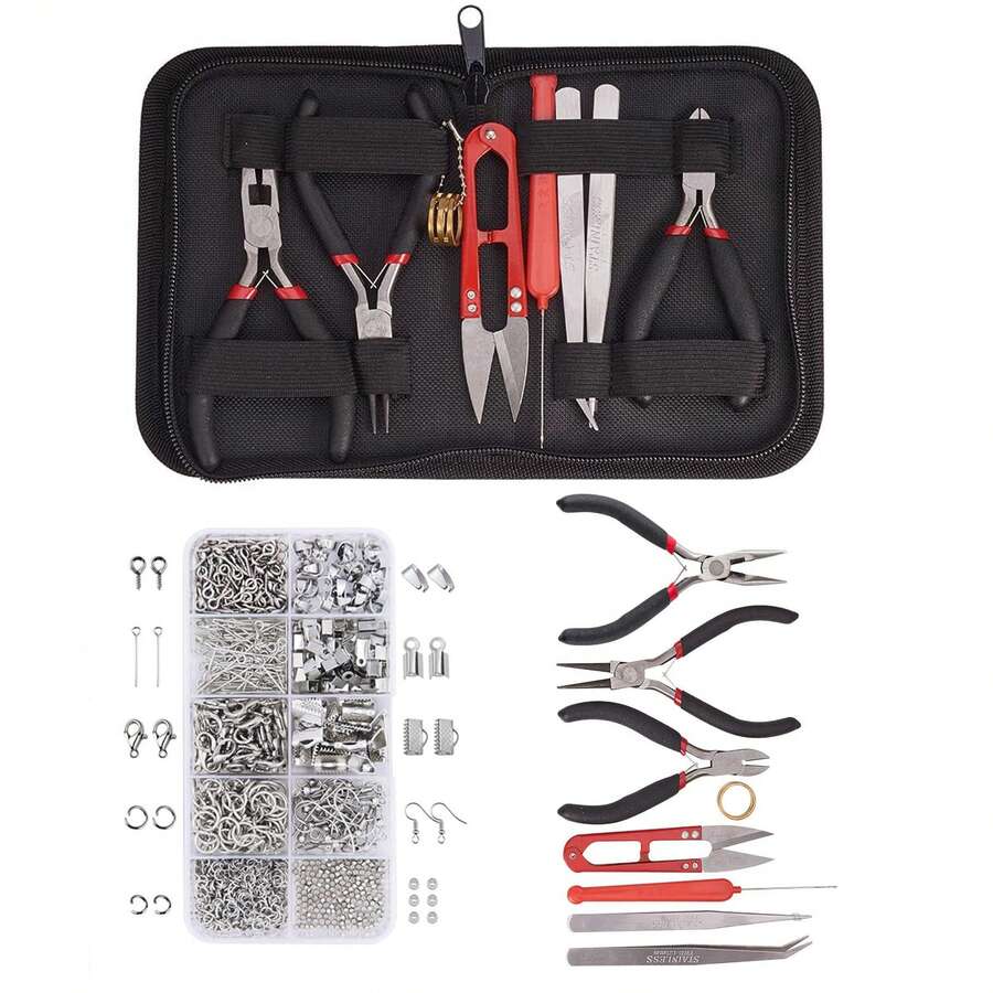 1 Set Perlengkapan Pembuatan Perhiasan Deluxe untuk Pemula, Termasuk Anting, Aksesoris Kalung, Manik-manik DIY, Set Alat Tang, Cocok untuk Perbaikan, Pembuatan, dan Desain Perhiasan - Untuk Dewasa, Pemula, dan Pecinta Perhiasan - Set Aksesori Tang - View 1