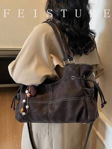 1件 FEISTURE 大容量PU皮革手提包，通勤单肩包，带吊坠，适合女孩、女士、大学生、年轻职业人士，非常适合工作、商务、通勤、上学等场合。 - 咖啡 - 查看 8