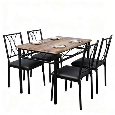 Juego de mesa de cocina de 4 piezas con sillas tapizadas, juego de comedor compacto para 4 personas, mesas de comedor que ahorran espacio para apartamentos pequeños y desayunadores, superficie impermeable, marrón rústico