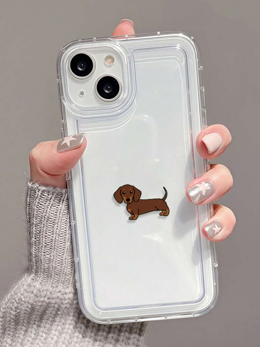 Dog 1pc Cute Dachshund Painted Pattern Transparent Air Cushion Full Coverage Anti-Fall TPU Minimalist Phone Protective Case Compatible With IPhone 17 16 15 14 13 12 11 Pro Max, A55/54/53/52/51, S25/24/23/22/21 Series - Multicolor - View 1
