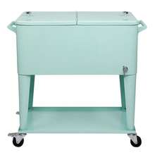 80QT Rolling Outdoor Patio Cooler Cart On Wheels Portable Ice Chest With Shelf - 預設 - 查看 3