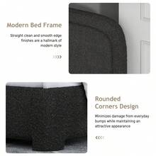 Bed Frame, Upholstered Bed Frame With Headboard, Boucle Soft Bed For Bedroom, Easy Assembly, Twin/ Full/ Queen/ King/ Cal King, White/ Beige/ Black/ Rose Pink/ Light Grey/ Grey/ Green - 黑色 - 查看 3