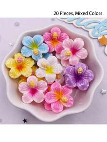 [10/20/30 件] 鲜艳树脂桃花贴纸 - DIY 装饰品，用于手工艺品和家居装饰的平背画，手工装饰 | 鲜艳的桃花 | 工艺材料，卡通可爱花卉装饰，树脂配件 - 颜色随机 - 彩色 - 查看 15