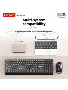 Lenovo KN301 Wireless Keyboard And Mouse 2.4G Combo, Matte Texture, All-In-One Desktop Computer, Universal For Office And Business Use - Black - View 5