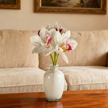 Artificial Orchid Faux Flower Bouquet Fake Flowers With Stems For DIY Bouquet Table Centerpieces Wedding Party Home Decor - sữa - Xem 5