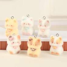 5/10pcs 3D Flocked Small Cat Resin Pendant, Cute Cartoon Animal Pendant, DIY Keychain, Phone Strap, Bag Charm Accessories - Multicolor - View 6