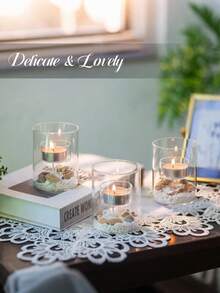 Glass Candle Holder Set,Scented Candles Holders,Set Of 3 Cylinder Glass Decorative Hurricane Candle Holder Clear Votive Candle Holders Table Centerpieces For Dining Room Wedding Parties Home Decorations. - Transparent - View 3