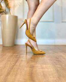 ANGELA GALVAO Open-Toe Slingback Pump With Elastic And Luxurious Glamour Stone - Da lộn sồi - Xem 4