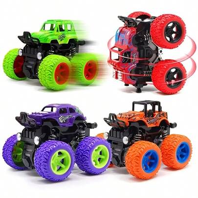8/4 Pcs Friction Drive Monster Trucks For Kids Aged 3 | Push And Go, Double-Sided Inertia Car With360° Rotation | Durable Pull Back Car Set - Perfect Birthday & Holiday Gifts