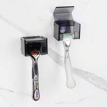 Paquete de 2 soportes acrlicos para maquinilla de afeitar con cubierta para ducha, organizador de afeitadora montado en la pared con ventosa, soporte de gancho de afeitar compatible con - Gris Grande - Ver 7