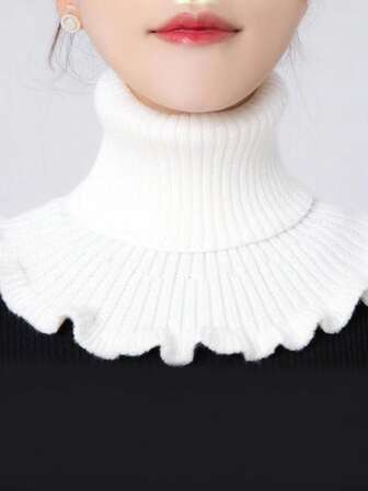 1pc Knitted Polyester Scarf, Warm And Comfortable, Solid Colors And Multi-Colors Available, Women's Thick Detachable Collar Design, Windproof And Versatile For Winter, Minimalist And Fashionable