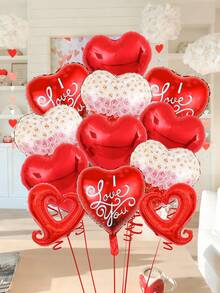 Set de 11 globos de aluminio con forma de corazón, adecuados para suministros de fiesta de cumpleaños, reunión de cumpleaños, fiesta familiar, fiesta de boda, globos con tema de amor, decoración de lugar de boda, decoración de fiesta de propuesta, decoración de recepción de boda, decoración de pared de fondo, ducha nupcial, decoración del Día de San Valentín - Multicolor - Ver 3