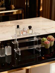 1pc Acrylic Display Stand, 3-Tier Stepped Tabletop Organizer Rack For Collectibles, Blind Boxes, Perfume, Jewelry - Transparent - View 3