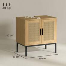 Móvel de lavatório Kleankin com compartimento de arrumação, móvel de lavatório com aspeto de rattan, armário de casa de banho com dispositivo anti-tombamento, carvalho, 60 x 39 x 60 cm - Caqui - Ver 4