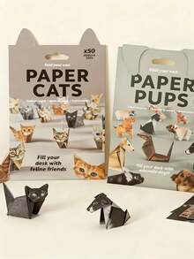1 Set Complete Paper Cats & Dogs/Dinosaur Origami Kit For Adults & - Step-By-Step DIY 3D Paper Craft Set With 50+ Folded, Dog & Dinosaur Models, Origami Booklet - Home & Office Decor Art Activity (No Glue/Easy Assembly)