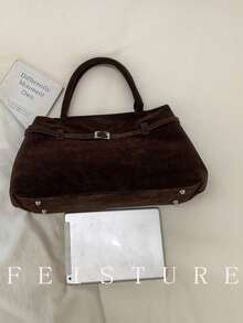 1 szt. Skórzana torba na ramię z imitacji zamszu w jednolitym kolorze, duża pojemność, damska aktówka do pracy, zapięcie magnetyczne, odpowiednia dla dziewcząt, kobiet, studentek, osób rozpoczynających karierę i pracowników biurowych, idealna do pracy, biznesu, dojazdów do pracy, szkoły i nie tylko - Kawa - Zobacz 6