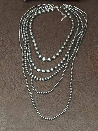 Multi-Style Vintage Textured Bohemian Pattern Multi-Layer Beaded Necklace, , Suitable For Festivals, Parties, Vacations, Jewelry Accessories